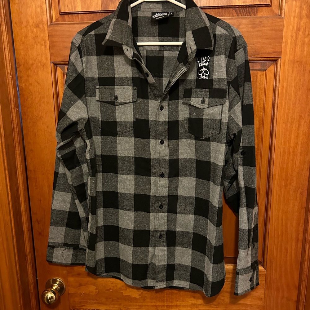 Men’s L Ozzy Osborne black plaid flannel shirt